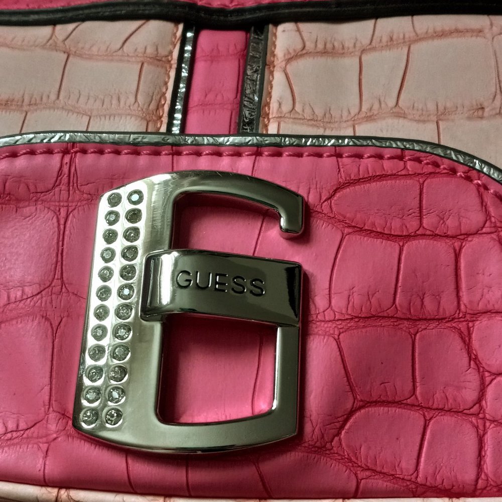 Guess Faux Croc Two Tone Pink Handbag & Guess Wallet Trifold GUC - Picture 7 of 16